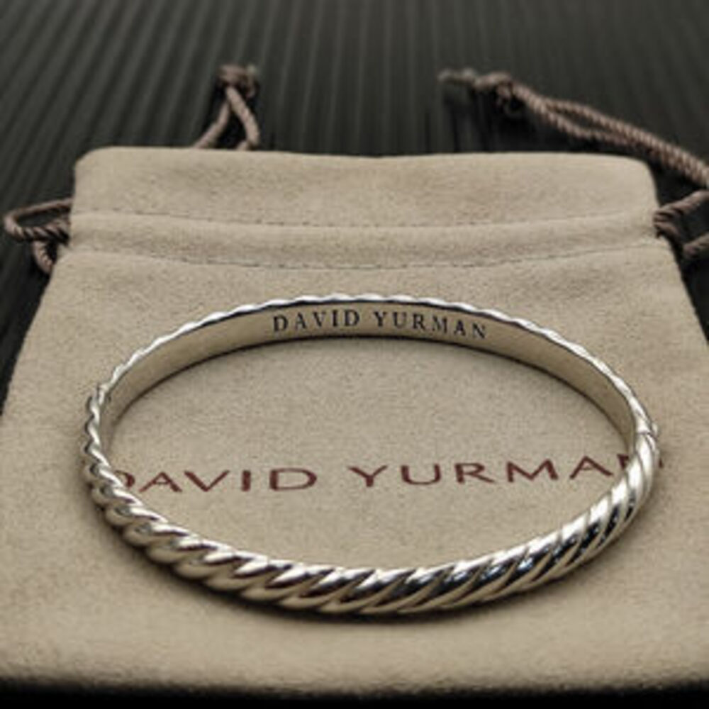 David Yurman Silver 6.2mm Engraved Wave Bangle (No Diamonds)